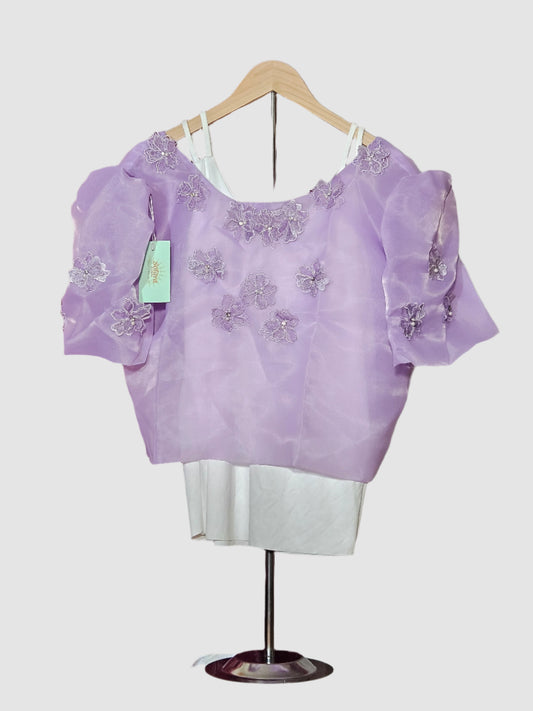 Jusilyn Organza Kimona with Bow and Embroidered Beaded Flowers