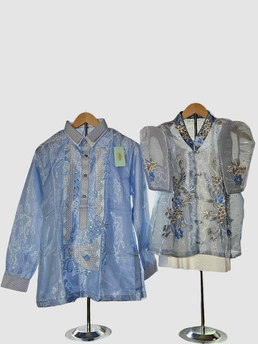 Light Blue Long Sleeved Barong Tagalog - Design 1