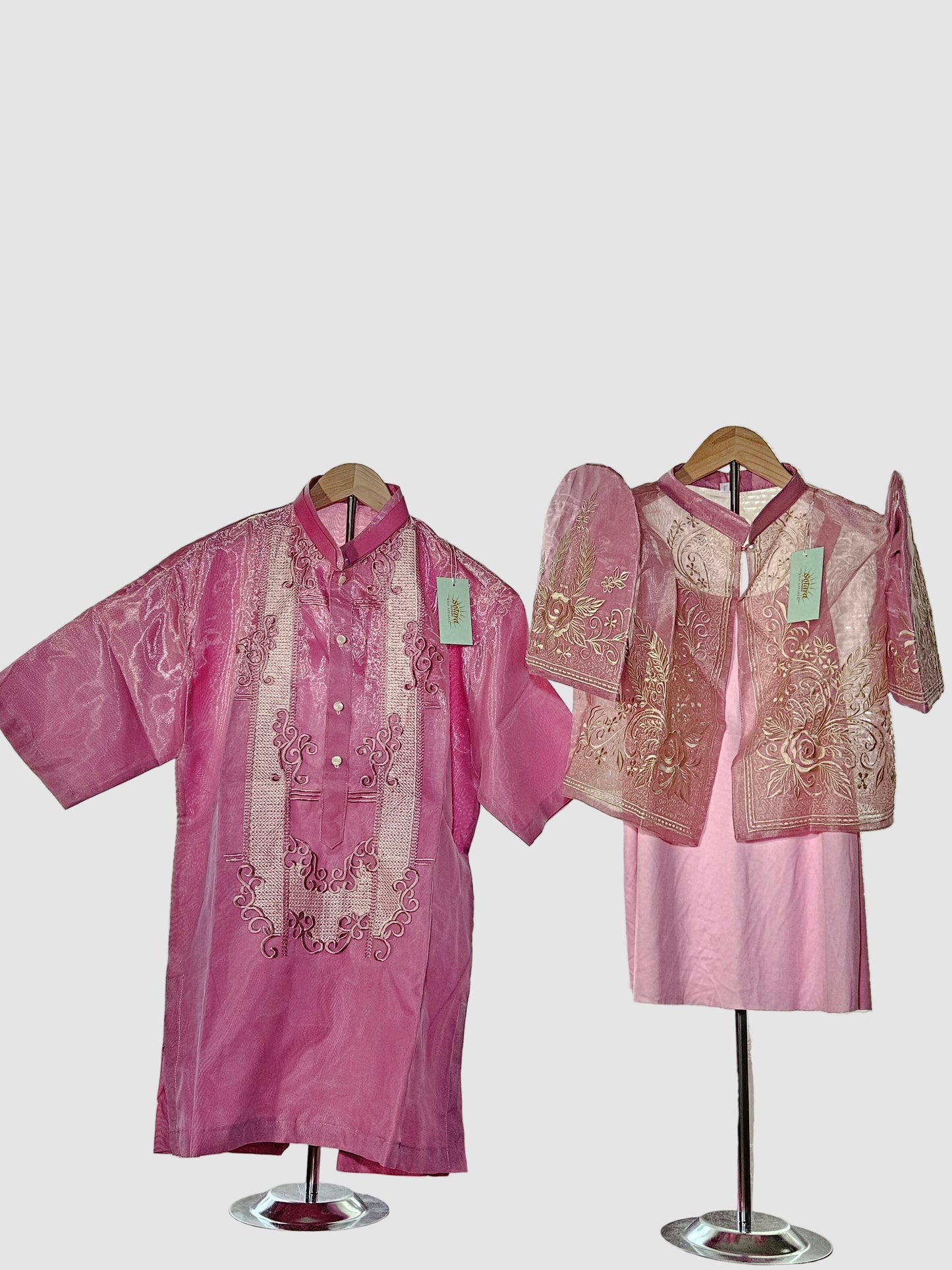 Pink Short Sleeved Barong Tagalog - Design 1
