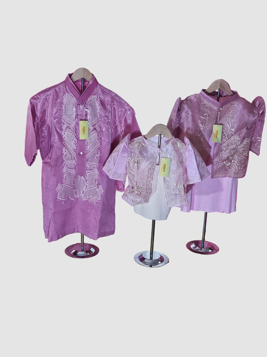 Pink Short Sleeved Barong Tagalog - Design 2