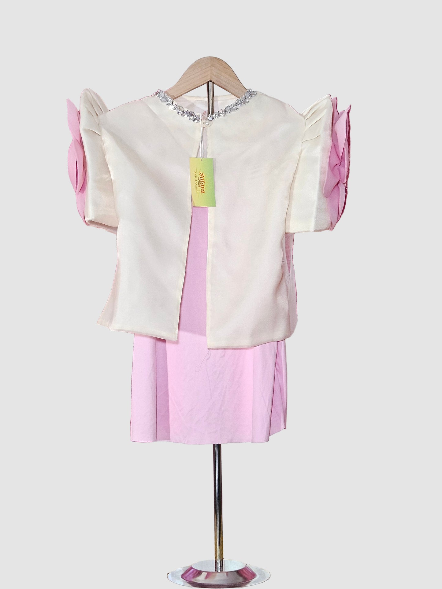 Cream Bolero With Pink Flower Sleeves