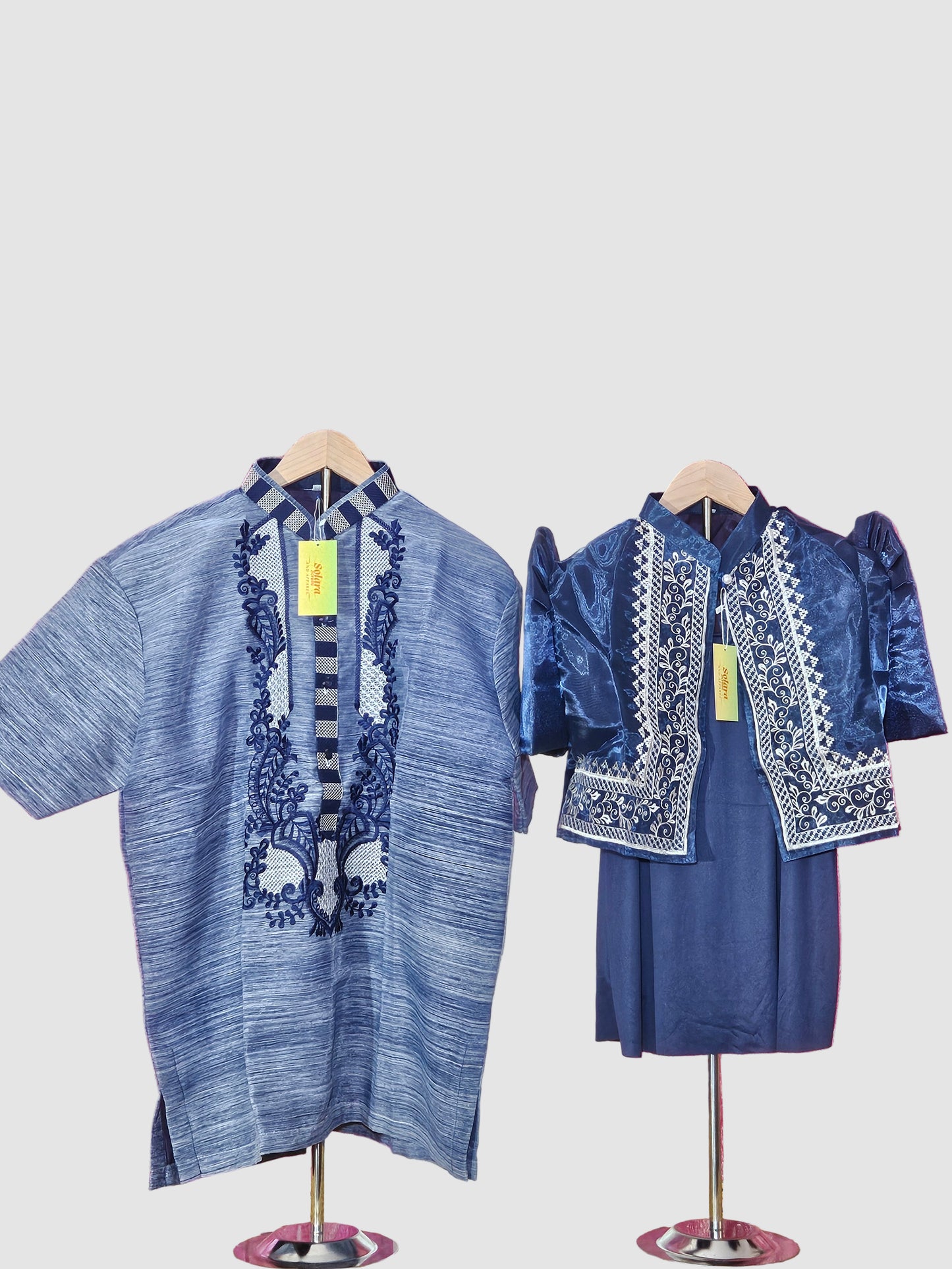 Navy Blue Short Sleeved Barong Tagalog - Design 2