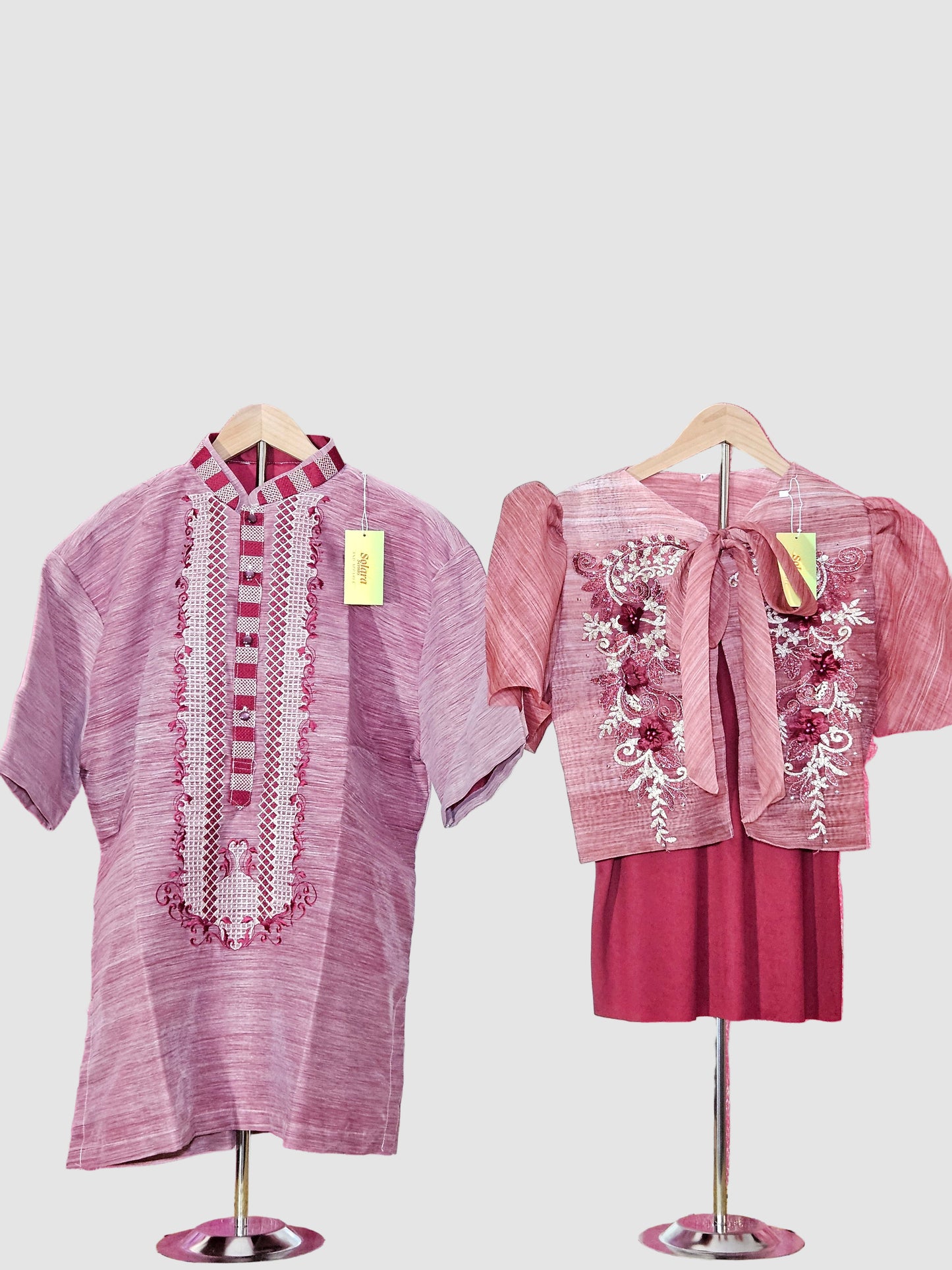 Red Short Sleeved Barong Tagalog - Design 2
