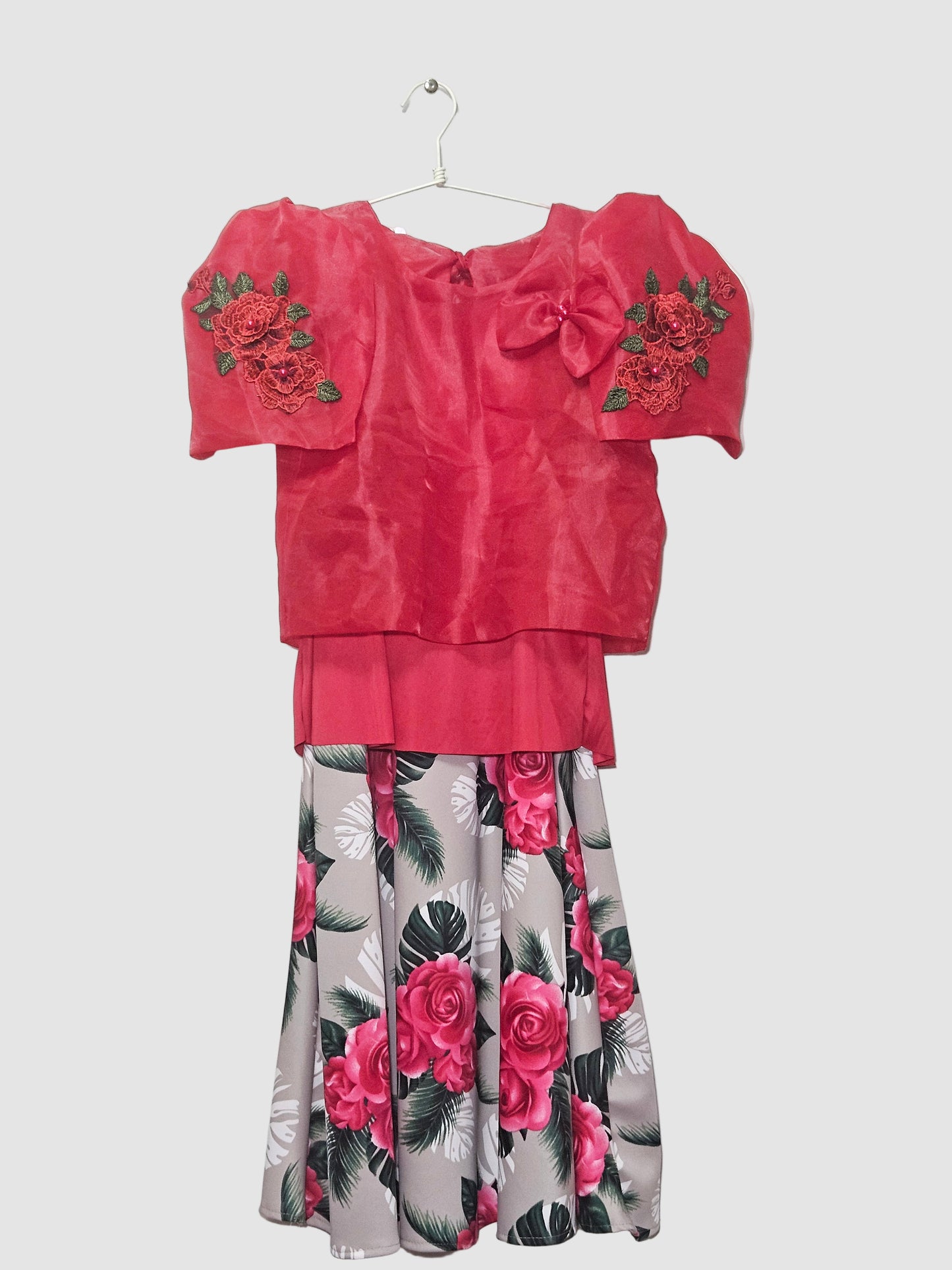 Red Jusilyn Organza Kimona With Bow and Rose Embellishments