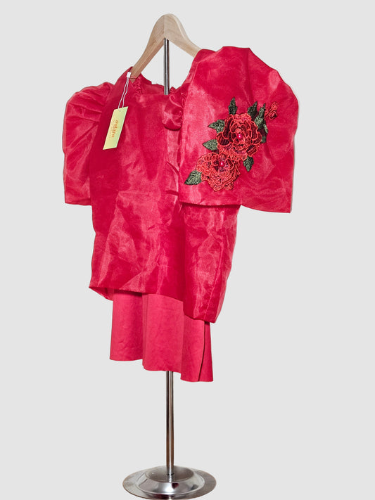 Red Jusilyn Organza Kimona With Bow and Rose Embellishments