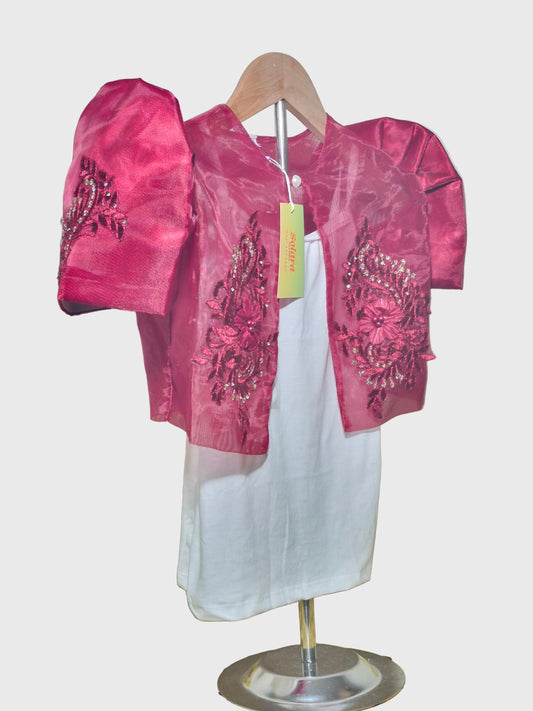 Red Bolero With Floral Embroidery for Kids