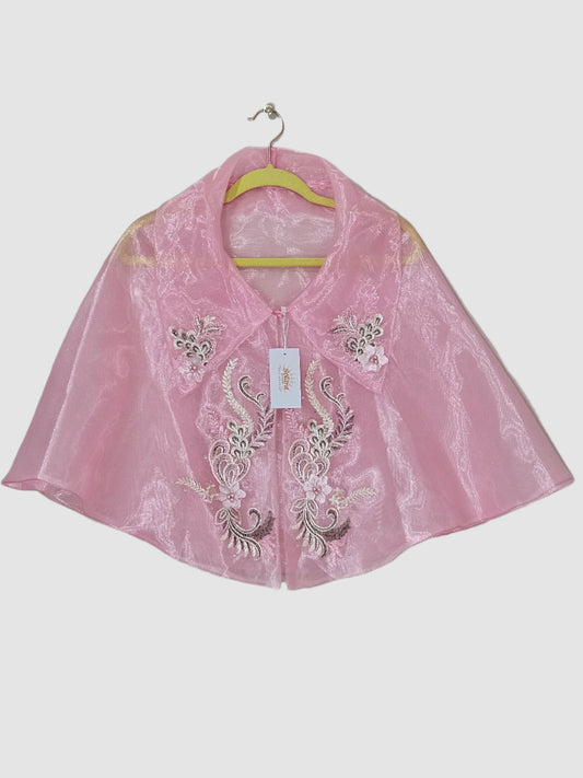 Sheer Filipiniana Cape With Floral Embroidery