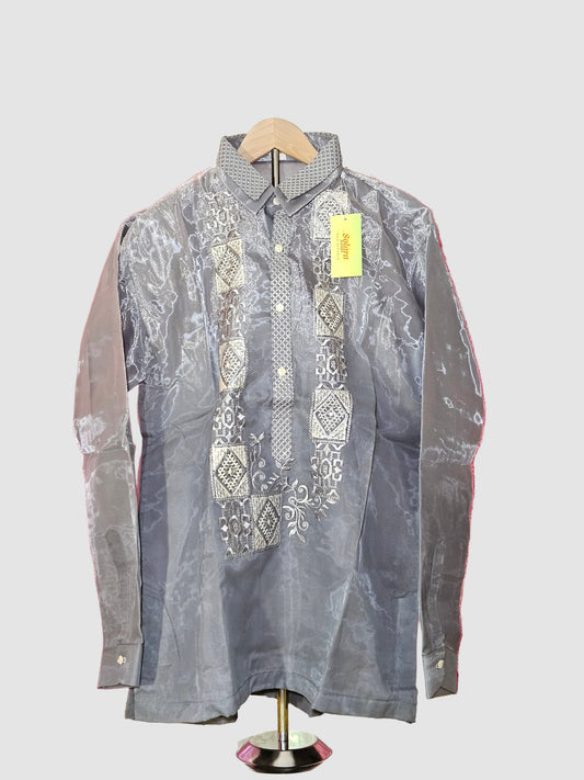 Silver Long Sleeved Barong Tagalog