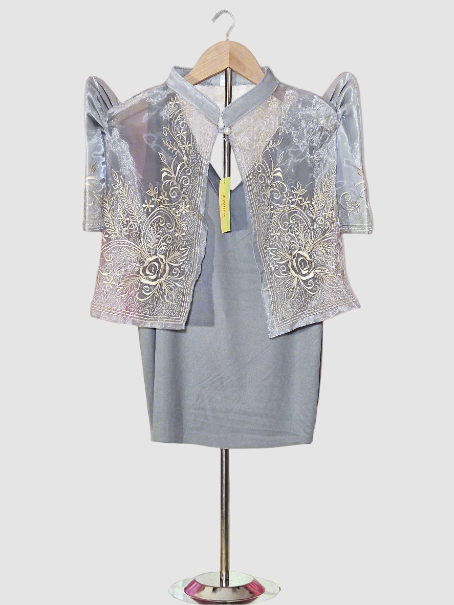 Silver Bolero with Floral Embroidery
