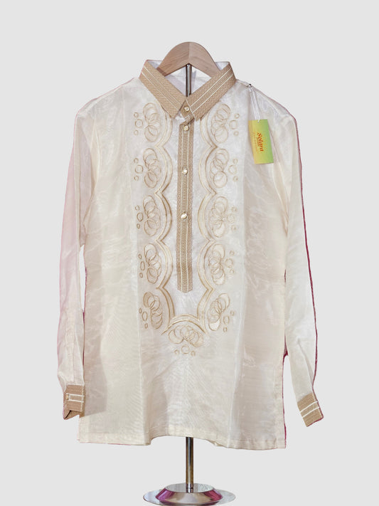 Cream Long Sleeved Barong Tagalog - Design 1