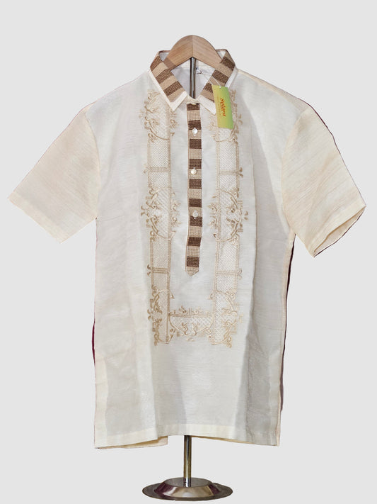 Cream Short Sleeved Barong Tagalog - Design 2