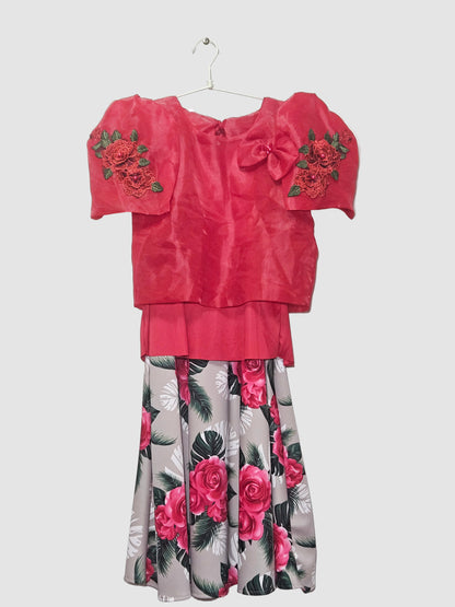 Red Jusilyn Organza Kimona With Bow and Rose Embellishments